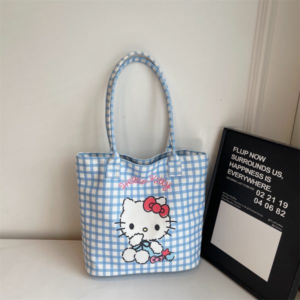 Checkered Canvas Tote Bag for Summer 2025 - Cute Cat Design, Large Capacity, Lightweight, Versatile Handheld Shoulder Bag