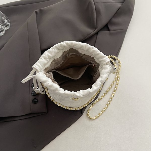 Chic 2025 Small Diamond-Pattern Drawstring Bucket Bag for Women - Fashionable Chain Shoulder Crossbody Bag