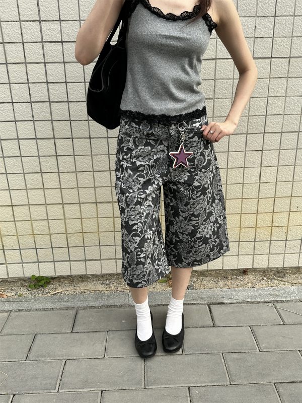 Chic Jacquard Cashew Flower Retro Straight-Leg Cargo Pants for Women - 2025 Niche Style, Slimming Fit, Trendy Y2K Fashion