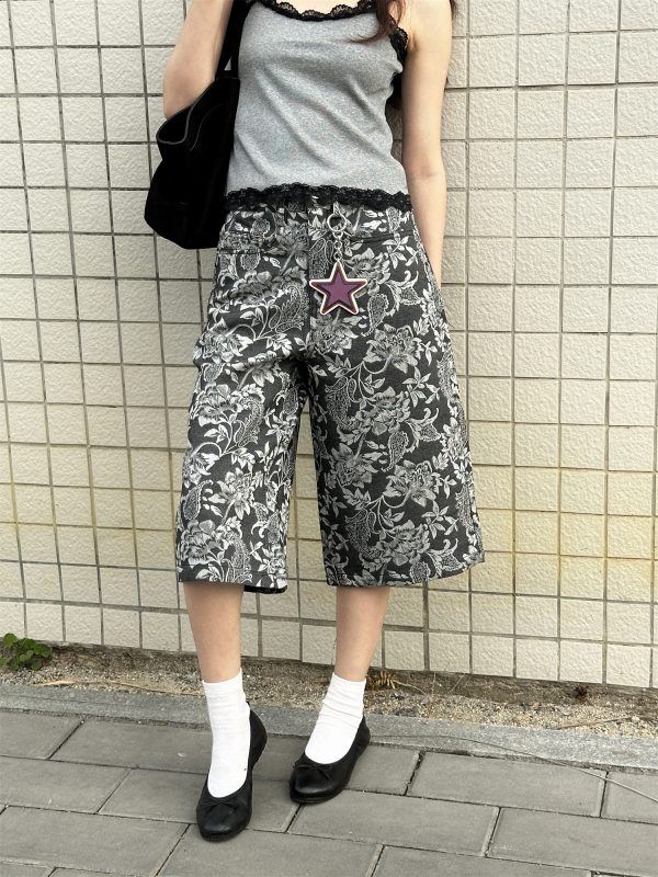 Chic Jacquard Cashew Flower Retro Straight-Leg Cargo Pants for Women - 2025 Niche Style, Slimming Fit, Trendy Y2K Fashion