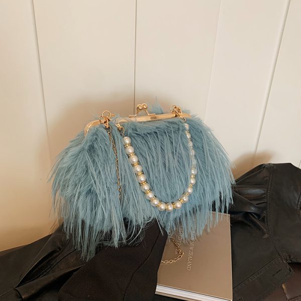 Chic Plush Shoulder Bag with Pearl Handle, Fluffy Design for Women, Spring/Summer 2025 High-End Fashion Accessory