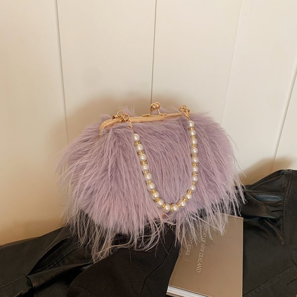 Chic Plush Shoulder Bag with Pearl Handle, Fluffy Design for Women, Spring/Summer 2025 High-End Fashion Accessory