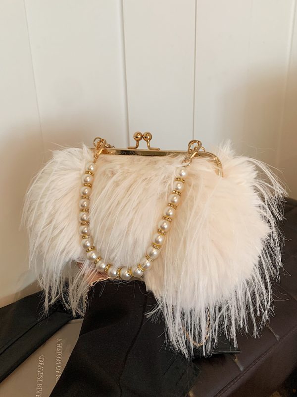 Chic Plush Shoulder Bag with Pearl Handle, Fluffy Design for Women, Spring/Summer 2025 High-End Fashion Accessory