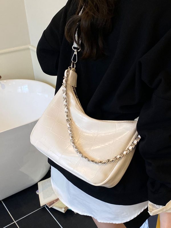 Chic Textured Chain Handbag for Women - Versatile Crossbody Dumpling Bag for Work & Commuting, 2025 Summer Style