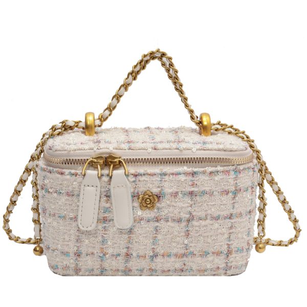 Chic Wool Mini Chain Bag for Women, 2025 Niche Box Design, Versatile Crossbody Bag for Spring and Summer Fashion