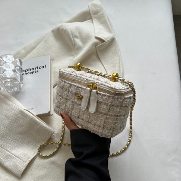 Chic Wool Mini Chain Bag for Women, 2025 Niche Box Design, Versatile Crossbody Bag for Spring and Summer Fashion