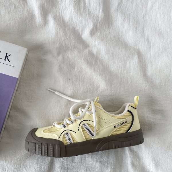 Chic Yellow Thick-Soled Retro Sneakers for Women - Non-Repetitive Casual Sports Shoes, Stylish Y2K Fashion Footwear
