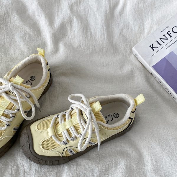 Chic Yellow Thick-Soled Retro Sneakers for Women - Non-Repetitive Casual Sports Shoes, Stylish Y2K Fashion Footwear