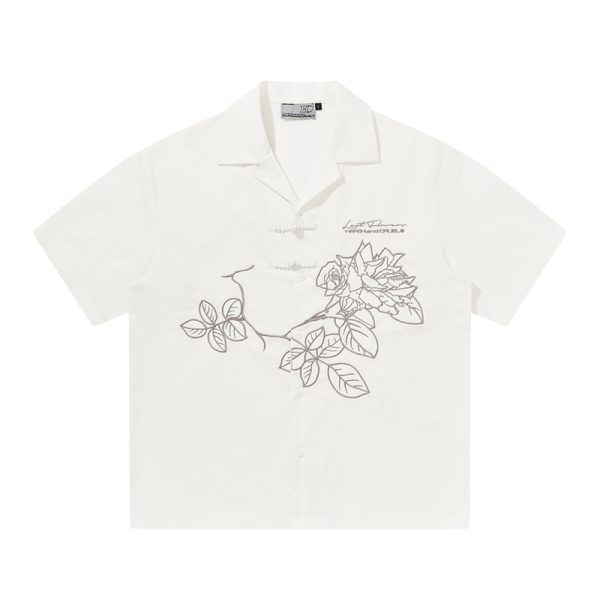 Chinese Style Buttoned Short-Sleeve Shirt with Patch Embroidery - Trendy Y2K Fashion for a Chic Look