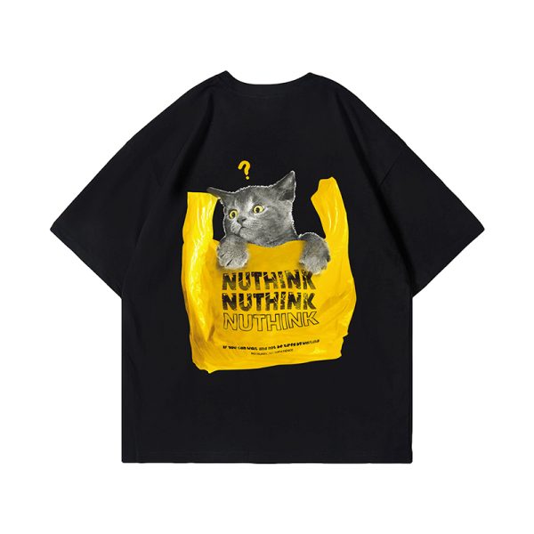 Chinese Style Cat Graphic Short Sleeve T-Shirt for Men and Women, Trendy Unisex Streetwear, Summer Loose Fit Couple Outfit