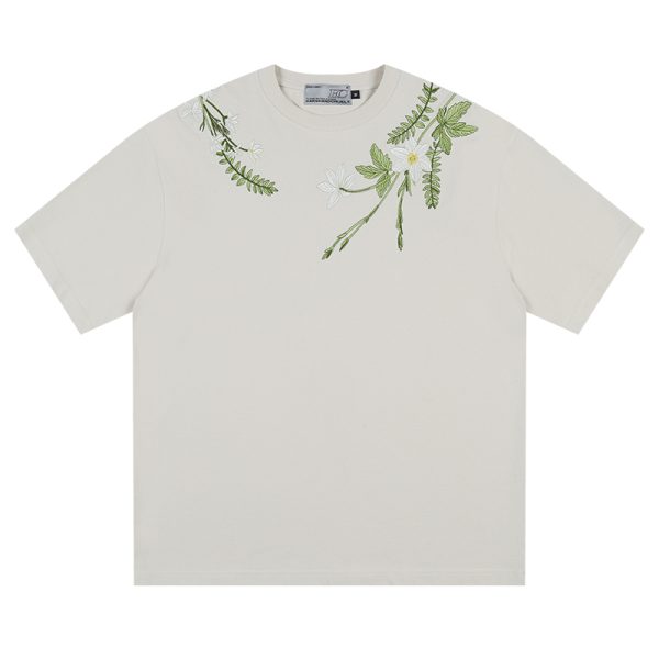 Chinese-Style Floral Circular Embroidery Short-Sleeve T-Shirt - Breathable Silhouette, Perfect for Y2K and Korean Style Fashion