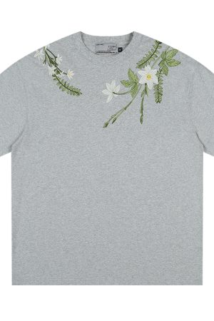 Chinese-Style Floral Circular Embroidery Short-Sleeve T-Shirt - Breathable Silhouette, Perfect for Y2K and Korean Style Fashion