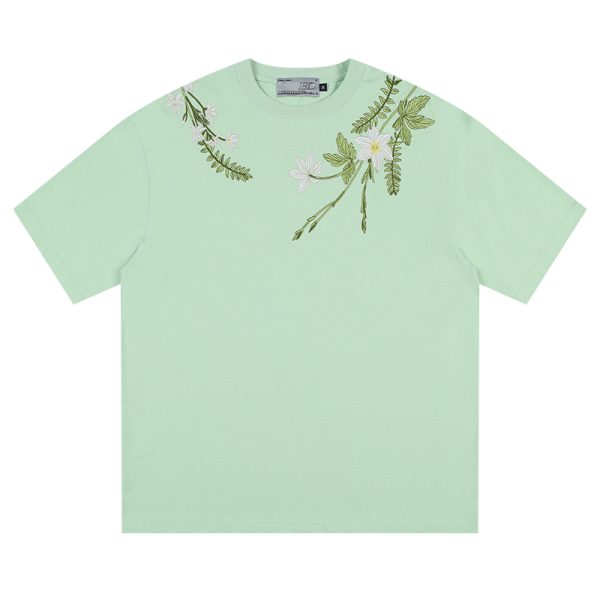 Chinese-Style Floral Circular Embroidery Short-Sleeve T-Shirt - Breathable Silhouette, Perfect for Y2K and Korean Style Fashion