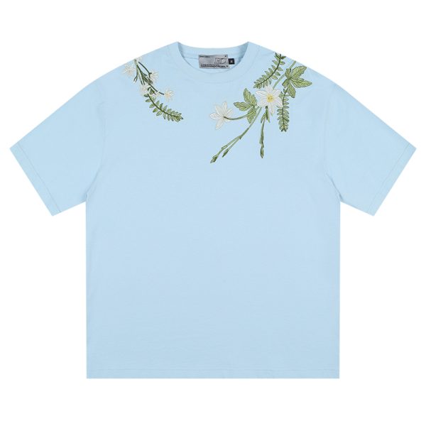 Chinese-Style Floral Circular Embroidery Short-Sleeve T-Shirt - Breathable Silhouette, Perfect for Y2K and Korean Style Fashion