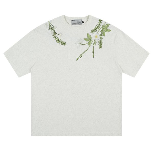 Chinese-Style Floral Circular Embroidery Short-Sleeve T-Shirt - Breathable Silhouette, Perfect for Y2K and Korean Style Fashion