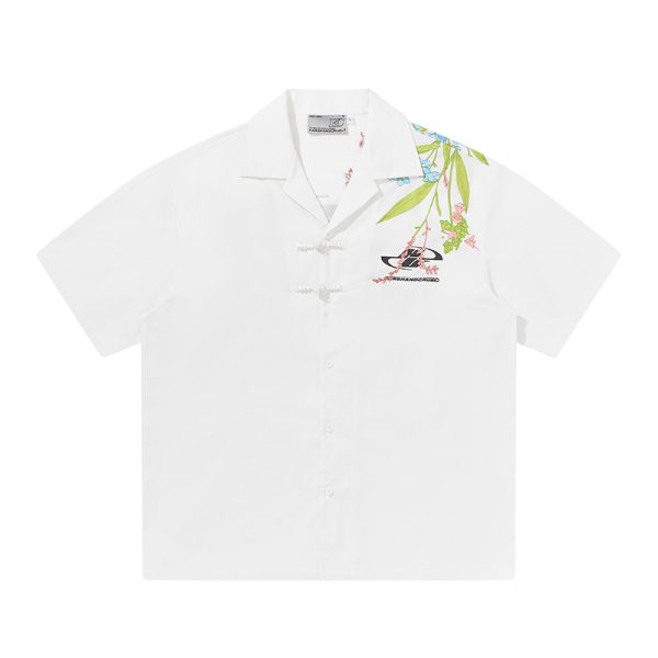 Chinese-Style Floral Embroidery Short-Sleeve Shirt - Minimalist Shoulder-Length Streetwear Top