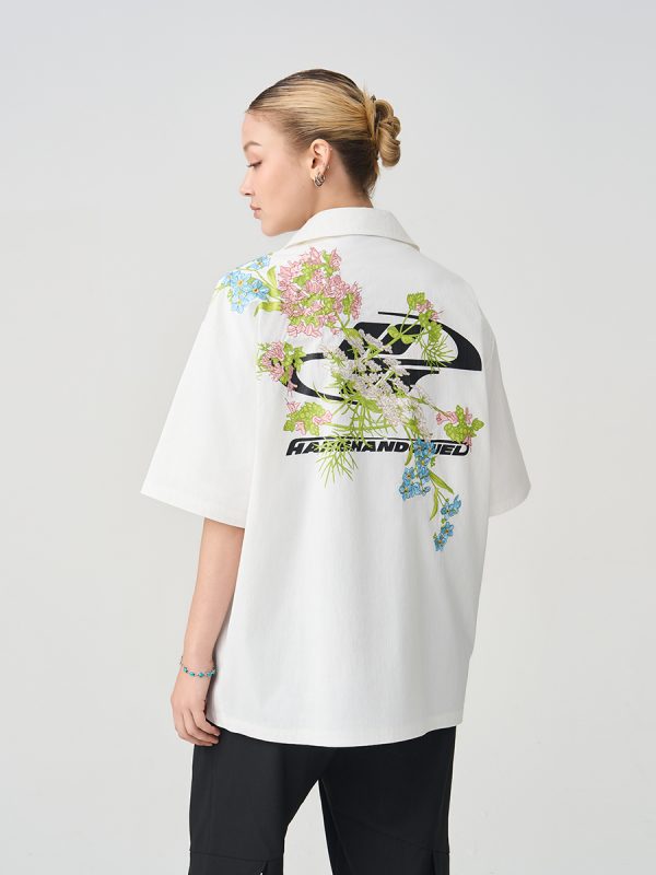 Chinese-Style Floral Embroidery Short-Sleeve Shirt - Minimalist Shoulder-Length Streetwear Top
