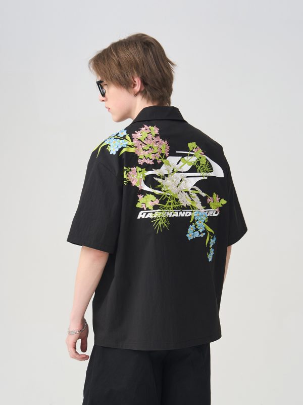 Chinese-Style Floral Embroidery Short-Sleeve Shirt - Minimalist Shoulder-Length Streetwear Top