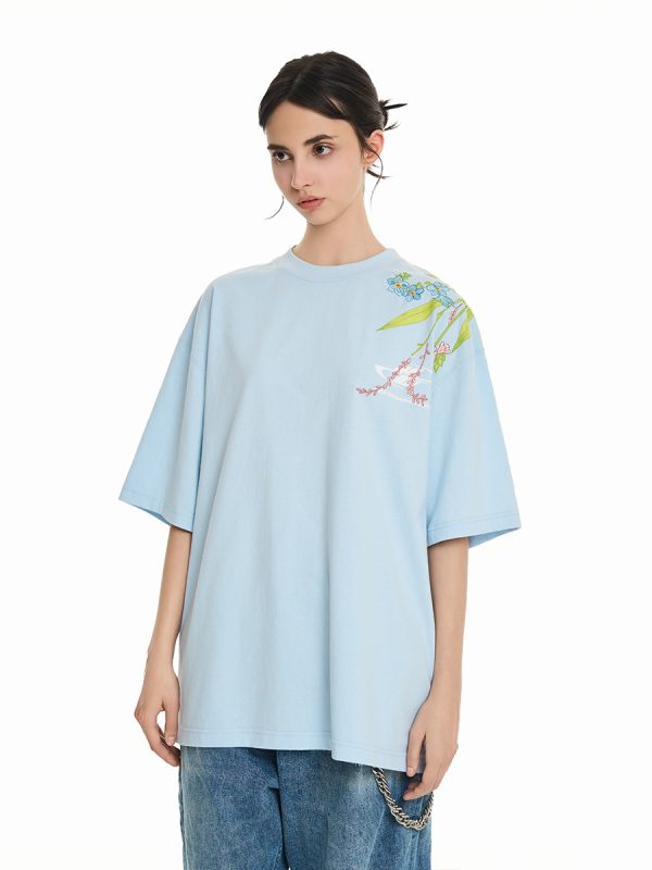 Chinese-Style Floral Embroidery Short Sleeve T-Shirt - Couples National Trend, Y2K Aesthetic, Fashionable Streetwear