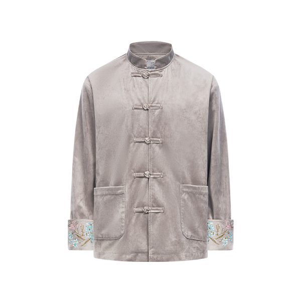 Chinese-Style Floral Velvet Cardigan with Stand Collar - Elegant Tang Suit Inspired Design for a Chic Look
