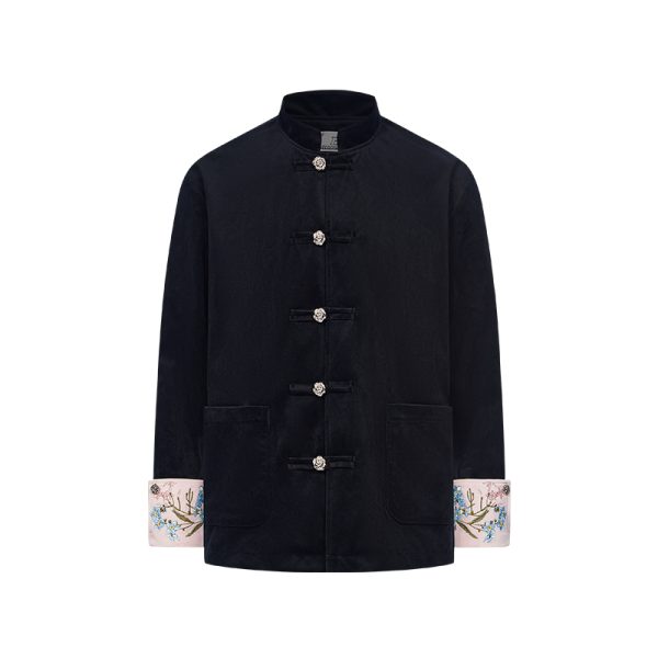 Chinese-Style Floral Velvet Cardigan with Stand Collar - Elegant Tang Suit Inspired Design for a Chic Look