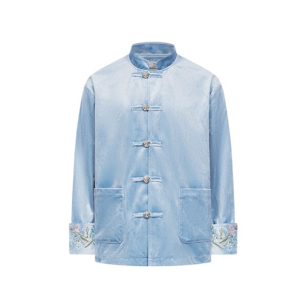 Chinese-Style Floral Velvet Cardigan with Stand Collar - Elegant Tang Suit Inspired Design for a Chic Look