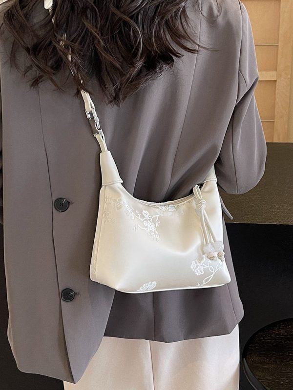 Chinese-Style Women's Handheld Pea Bag, 2025 Summer Fashion Embroidered Crossbody Shoulder Bag, National Style High-End Design