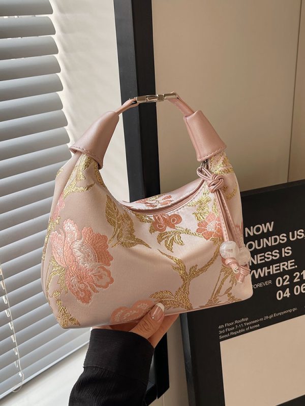 Chinese-Style Women's Handheld Pea Bag, 2025 Summer Fashion Embroidered Crossbody Shoulder Bag, National Style High-End Design