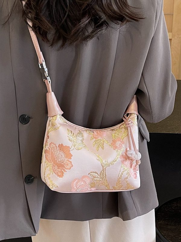 Chinese-Style Women's Handheld Pea Bag, 2025 Summer Fashion Embroidered Crossbody Shoulder Bag, National Style High-End Design