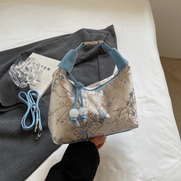 Chinese-Style Women's Handheld Pea Bag, 2025 Summer Fashion Embroidered Crossbody Shoulder Bag, National Style High-End Design