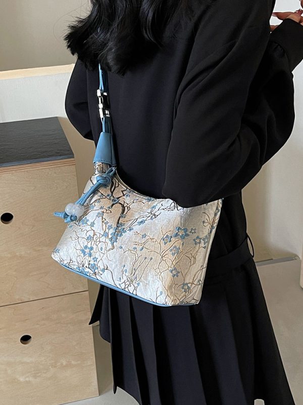 Chinese-Style Women's Handheld Pea Bag, 2025 Summer Fashion Embroidered Crossbody Shoulder Bag, National Style High-End Design