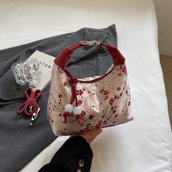 Chinese-Style Women's Handheld Pea Bag, 2025 Summer Fashion Embroidered Crossbody Shoulder Bag, National Style High-End Design