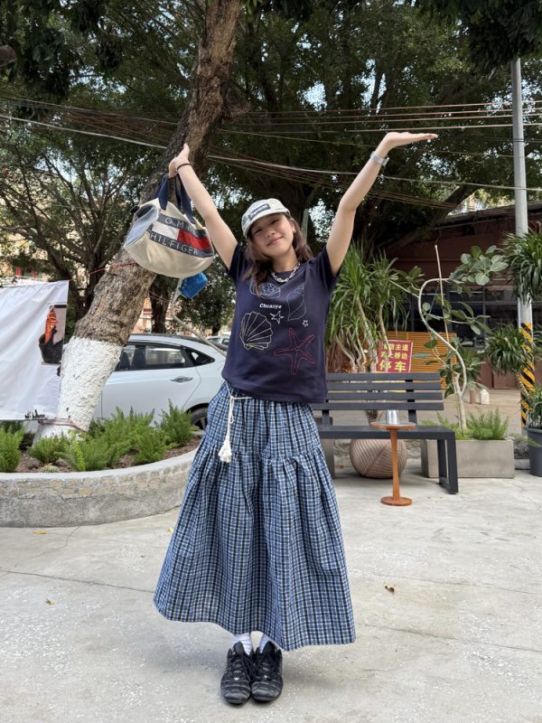 Coffee Checkered Elastic Waist Cake Half Skirt for Women - Slimming Long Summer Style