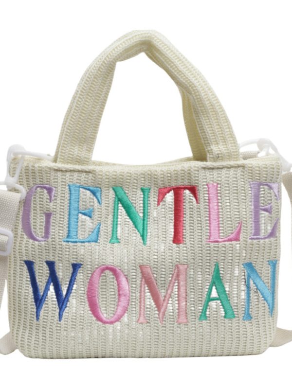 Color-Block Casual Knitted Tote Shoulder Bag with Embroidered 'Gentle Woman' - Trendy 2025 Accessory for Everyday Style