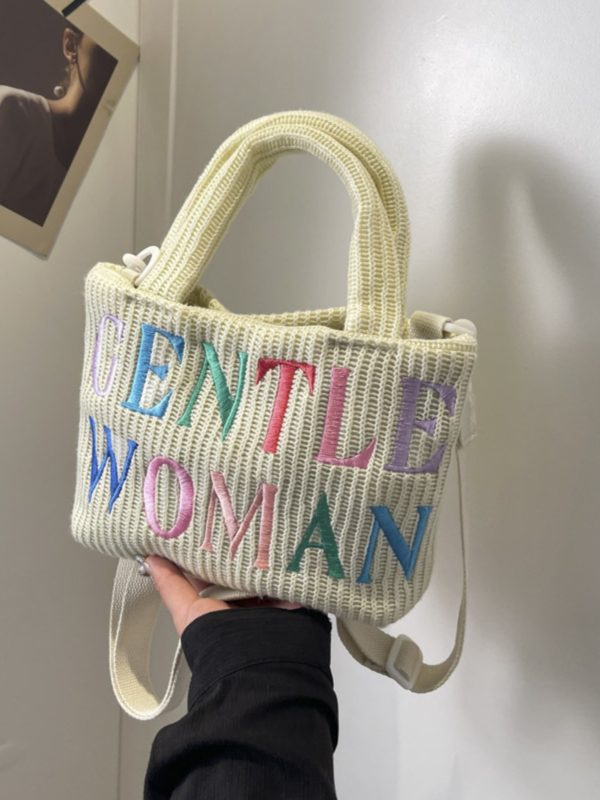 Color-Block Casual Knitted Tote Shoulder Bag with Embroidered 'Gentle Woman' - Trendy 2025 Accessory for Everyday Style