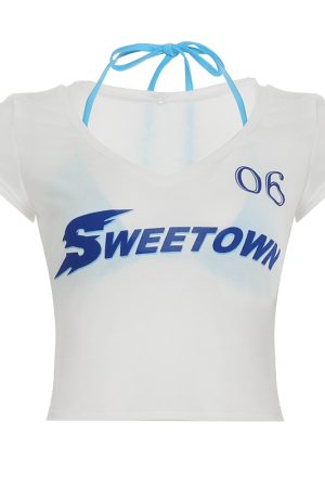 Color-Block Letter Short-Sleeve T-Shirt Top & Waist-Seamed Pleated Loose Dance Long Pants Set - Trendy Two-Piece Outfit
