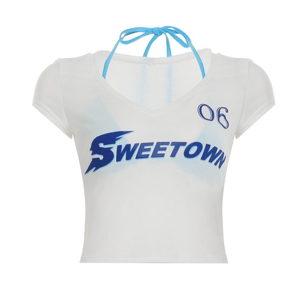Color-Block Letter Short-Sleeve T-Shirt Top & Waist-Seamed Pleated Loose Dance Long Pants Set - Trendy Two-Piece Outfit