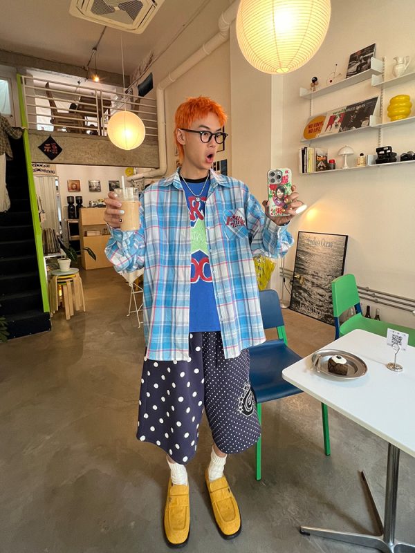 Color Block Plaid Long Sleeve Shirt Jacket for Men and Women - Casual Loose Fit, Sun-Proof, Versatile Style, American Fashion