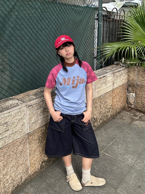 Color Block Star Shoulder Short Sleeve T-Shirt for Men and Women - Casual American Letter Print Tee, 2025 Spring Style