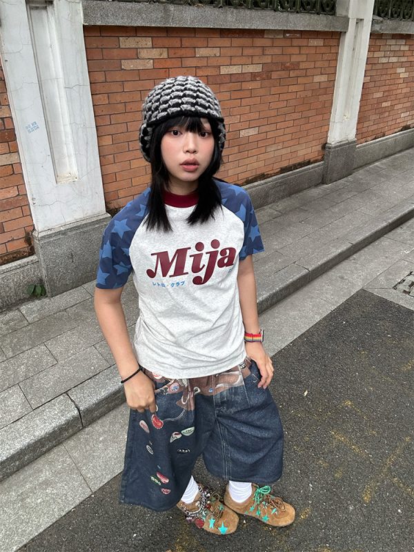 Color Block Star Shoulder Short Sleeve T-Shirt for Men and Women - Casual American Letter Print Tee, 2025 Spring Style