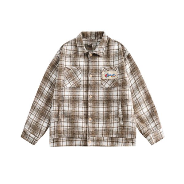 Color-Blocked Plaid Long Sleeve Shirt - Unisex High Street Trendy Jacket for Autumn - 90s American Style