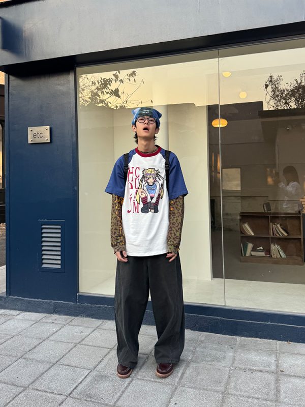 Color-Blocking Anime Graphic Unisex Loose Casual Summer T-Shirt - American Style, Short Sleeve, 90s Inspired Fashion