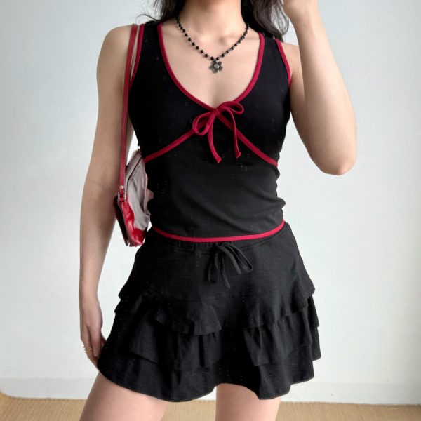Color-Blocking Bow Sleeveless Vest - Women's Sexy Summer Top, DIY European & American Style Outerwear