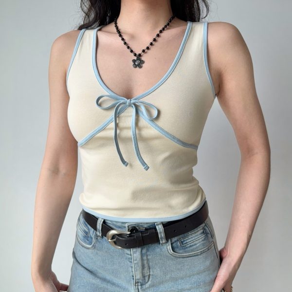 Color-Blocking Bow Sleeveless Vest - Women's Sexy Summer Top, DIY European & American Style Outerwear