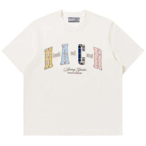 Color-Blocking Floral Patchwork Embroidered Round Neck Loose Short-Sleeve T-Shirt for Kids and Adults - Playful 90s Style