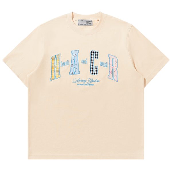 Color-Blocking Floral Patchwork Embroidered Round Neck Loose Short-Sleeve T-Shirt for Kids and Adults - Playful 90s Style