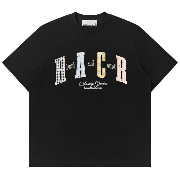 Color-Blocking Floral Patchwork Embroidered Round Neck Loose Short-Sleeve T-Shirt for Kids and Adults - Playful 90s Style