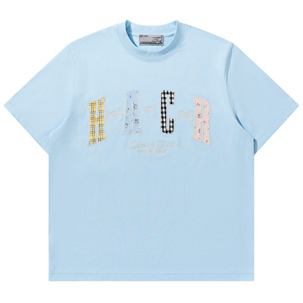 Color-Blocking Floral Patchwork Embroidered Round Neck Loose Short-Sleeve T-Shirt for Kids and Adults - Playful 90s Style