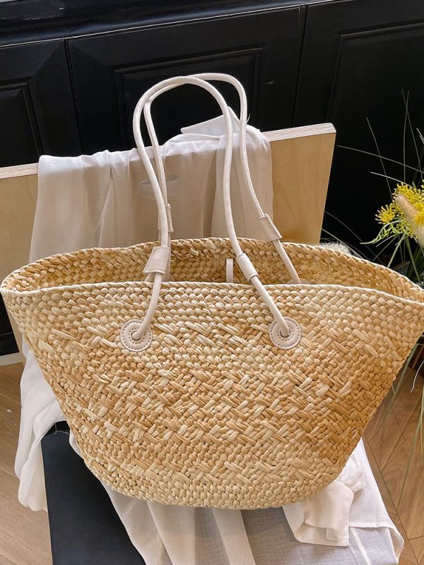 Color-Blocking Woven Straw Bag for Women - Large Capacity Shoulder Bag for Summer Seaside Vacation 2025 Fashion