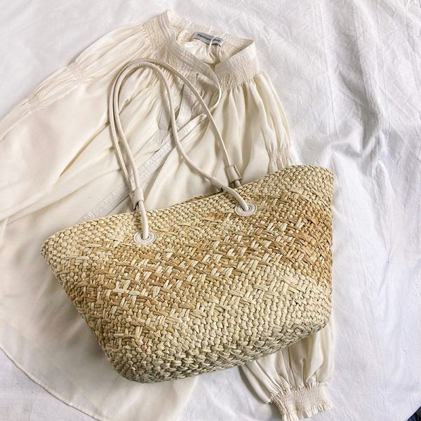 Color-Blocking Woven Straw Bag for Women - Large Capacity Shoulder Bag for Summer Seaside Vacation 2025 Fashion